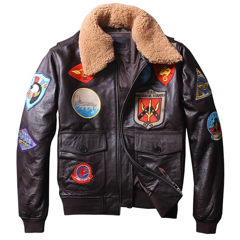 Aliexpress.com : Buy 2018 Brown Men TOP GUN Pilot Leather Jacket Wool ...