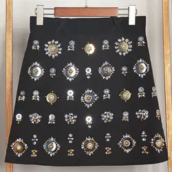 Дизайнер Элитный бренд юбка для женщин Высокая талия Винтаж барокко бисер алмаз блёстки линии юбки черный