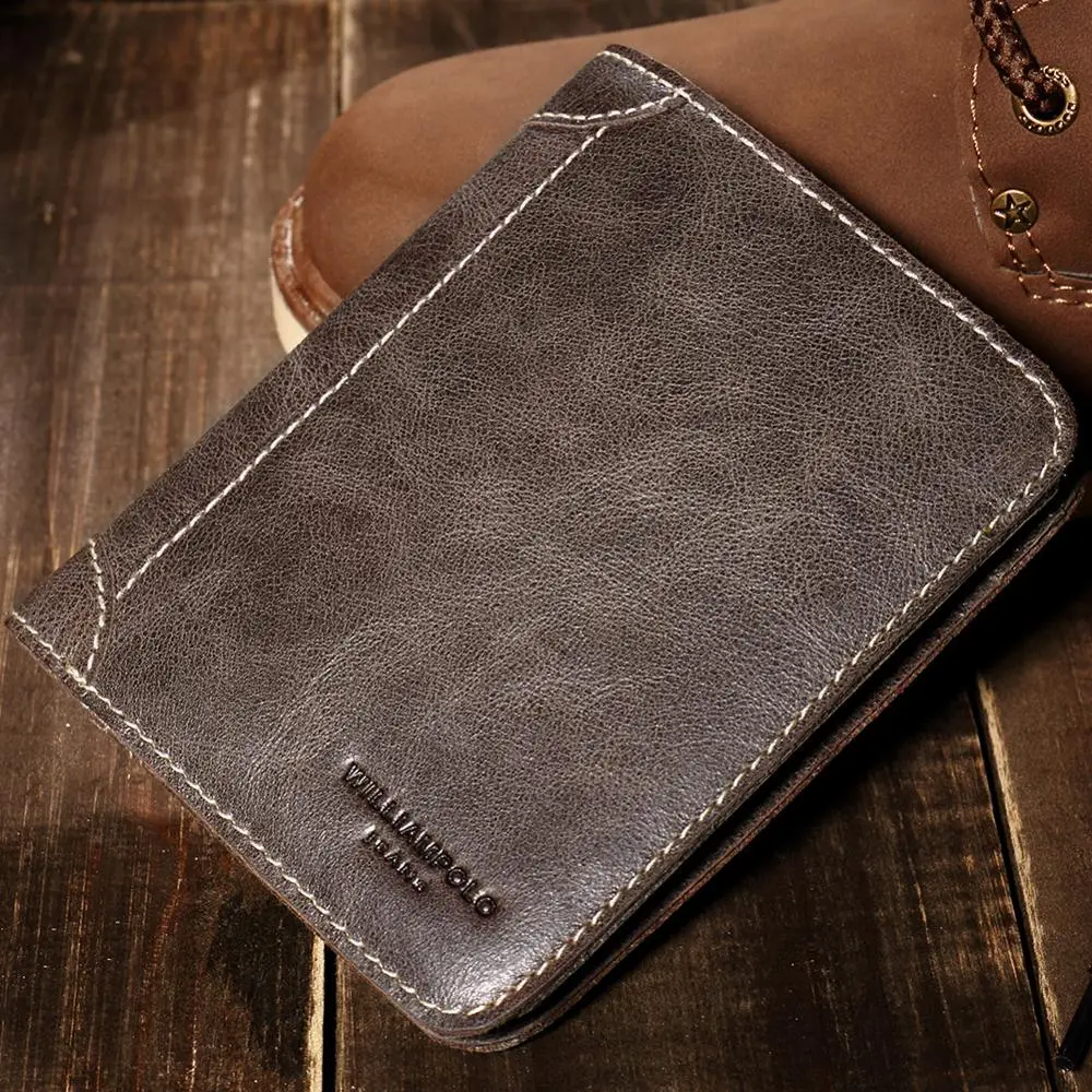 

WilliamPOLO Men Wallet Vintage Short Credit Card Holder Genuine Leather Organizer Trifold Multi Card Case Purse Dark Khaki 166