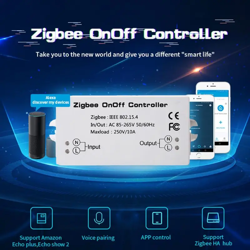 Zigbee вкл/выкл управление Лер смарт-переключатель приложение дистанционное управление Умный дом модуль AC85-265V 10A