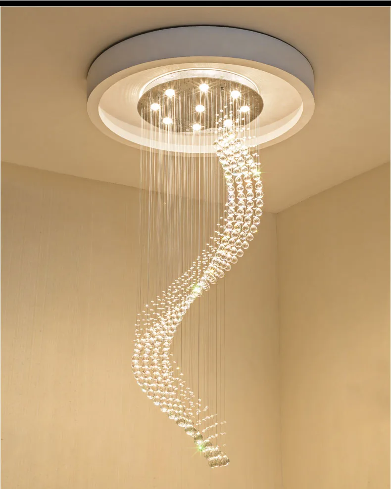 Современная спираль K9 хрустальная люстра освещение лестницы дуплекс Потолочный подвесной светильник для Обеденная Гостиная Спальня 110-240 v