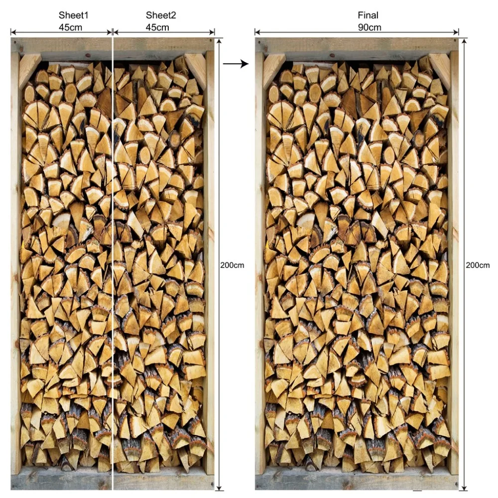 Подарок на год Съемный DIY 3D стикер на дверь стикер на стену Наклейка бревна деревянный ворс принт Декор коридора, 77 см 90 см