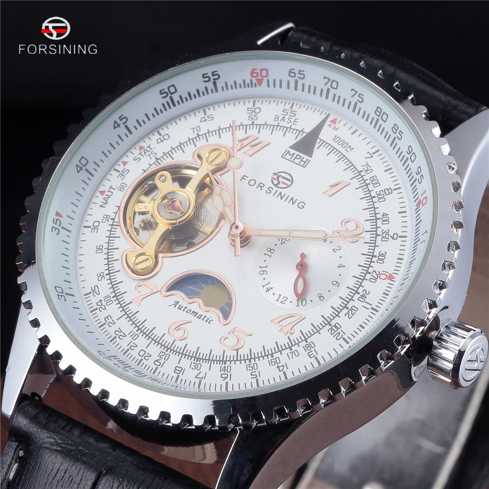 Роскошные брендовые FORSINING Tourbillon часы мужские стильные кожаный ремешок модные