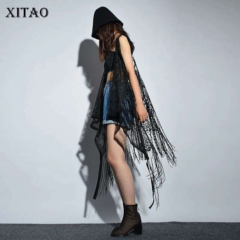 

[XITAO] 2018 Summer Korea Fashion New Women V-neck Sleeveless Vests Female Mesh Asymmetrical Solid Color Casual Vests XWW2841