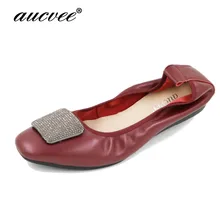 Сезон: весна–лето новые Для женщин кожаные плоские квадртаные носки галстуком-бабочкой, туфли с закругленным носком; женская обувь; большие размеры 34-43 AUCVEE Брендовые балетки на плоской подошве F226