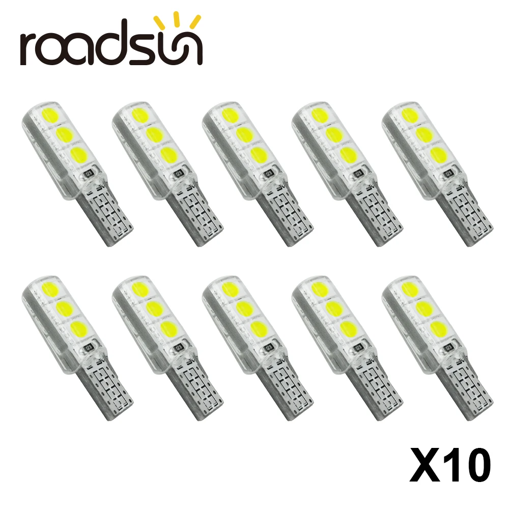 Roadsun 10 шт. Авто T10 Led W5W 194 SMD6 двери автомобиля сигнальная Лампа Купол Чтение номерного знака светильник лампы автомобиля Средства для укладки волос