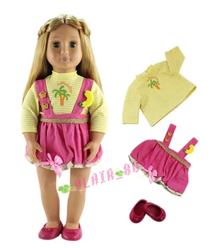 

3PCS Set Doll Clothes for 18'' American Handmade Clothes Top+Braces Skirt+One Pairs Shoes