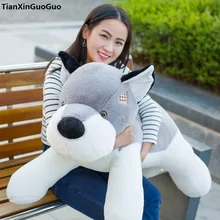 stuffed toy cute prone dog large 110cm gray husky love dog plush toy soft doll hugging pillow birthday gift s0213