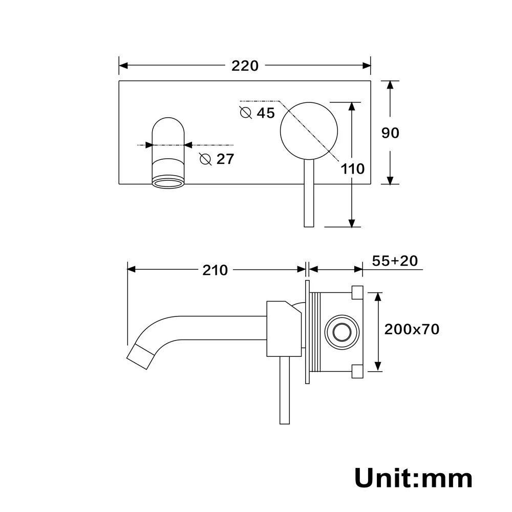 Basin Faucet Black Brass Hot and Cold Water Mixer Tap Single Handle Wall Mounted Bathroom Sink Faucets With Embedded Box