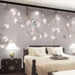 Beibehang новый китайский-стиль, ручная роспись Магнолия птица прикроватные стены спальни Пользовательские Большие Настенные обои papel де parede