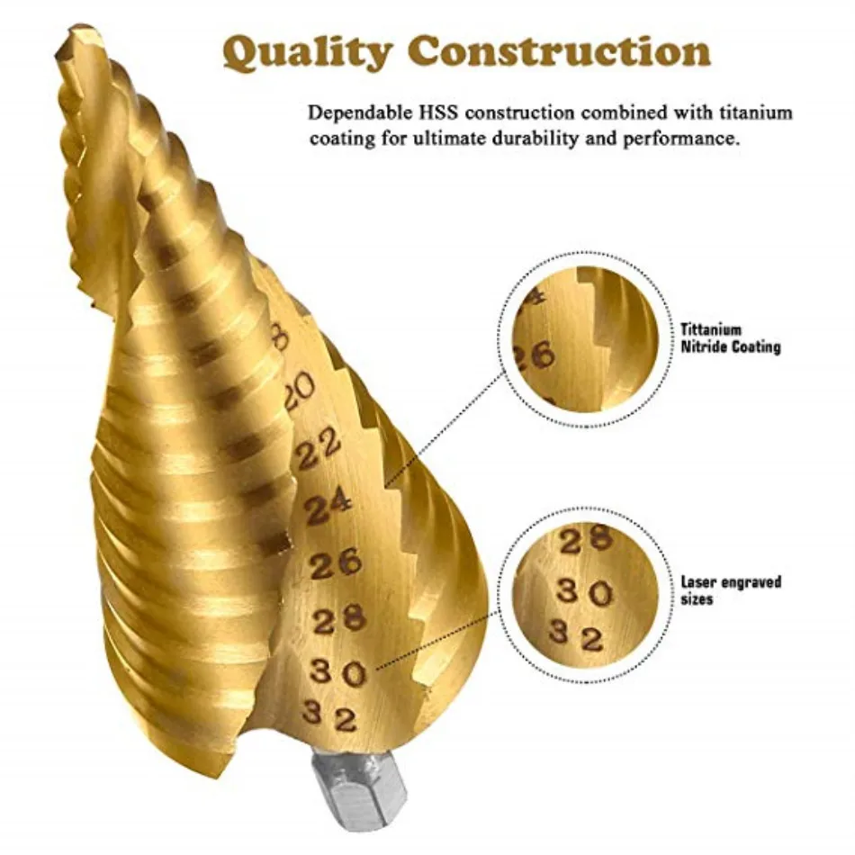 3 шт Hss спиральные конусные сверла, кольцевые резцы, металлические шестигранные ступенчатые сверла, аксессуары для электроинструментов, керн сверла