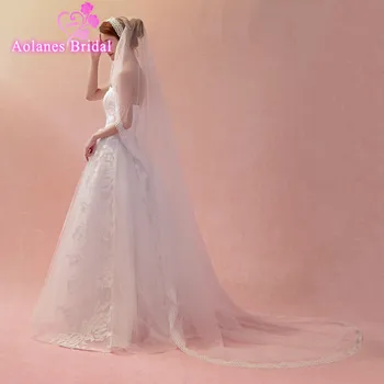 

AOLANES 2018 New Arrival 3M Nature White Lace Bride Veils One-layer Applique Cathedral Wedding Veil Wedding Accessories Veu Noiv
