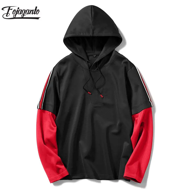

FOJAGANTO Men Hoodies 2019 Autumn Male Fashion Hoodies Men's Sweatshirts Solid Color Splice Hoodies Street Style