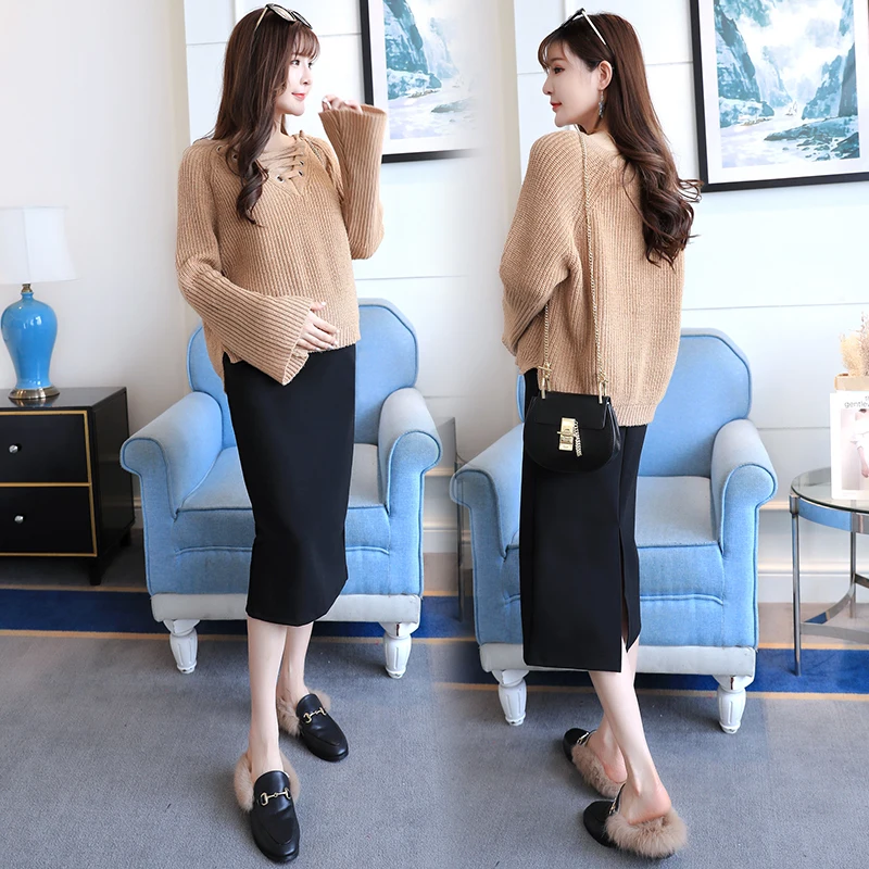 Maternity High Waist Belly Skirts Pregnant Women Empired   Mid-Calf Pencil  Office Long Straight Skirt