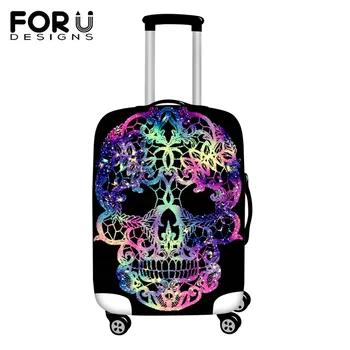 

FORUDESIGNS Fashion Travel Accessories Black Skull Print Elastic Dust Women Men Luggage Protective Suitcase Cover For 18~30 inch