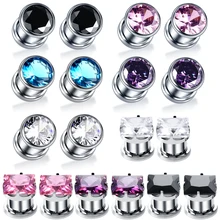 2 шт./лот сталь кубический циркон CZ Gem плотно привинченная плоть туннель ушной разъем измерительные приборы ухо пирсинг расширитель Носилки Пирсинг Украшения для тела