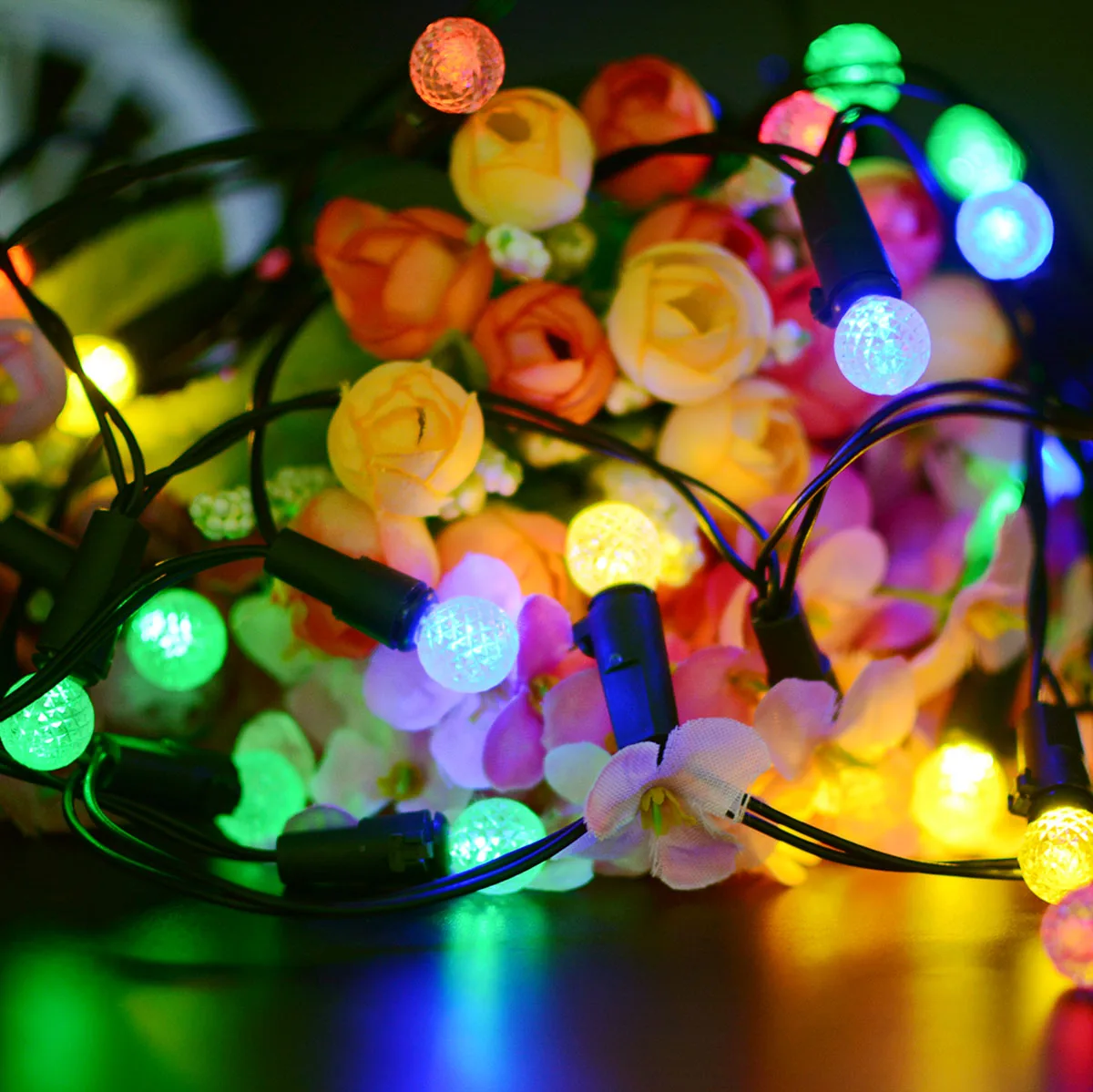 Dcoo Солнечный Гирлянды светодиодные огни 8 режимов 50leds мяч Наружное Освещение Сад
