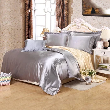 

Luxury Solid color double spell Tencel four-piece silk quilt cover sheet silk satin bedding set duvet cover sets pillowcase