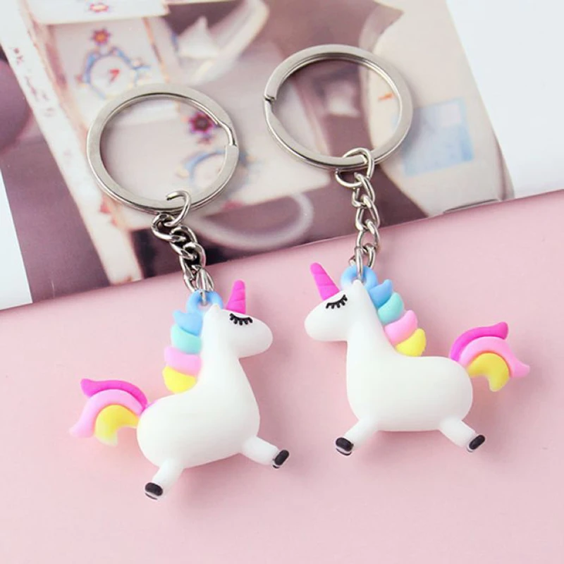 Rainbow Unicorn Pendant Keychain Animal Silicone 7 Colors Horse Couple Bag Car Charms Keyring Women Men Gift Key Chain Jewelry | Украшения