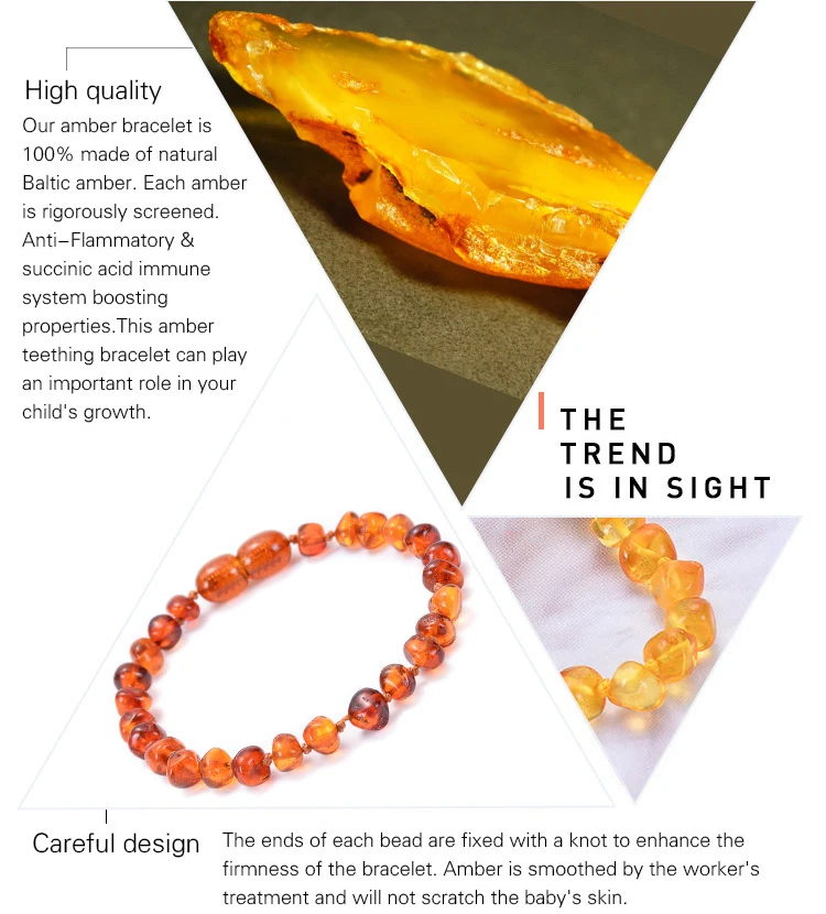 Natural Amber Teething Bracelets Anklets Teether Handmade Original Jewelry Baltic Amber Beads for Baby Shower Gift Wholesale