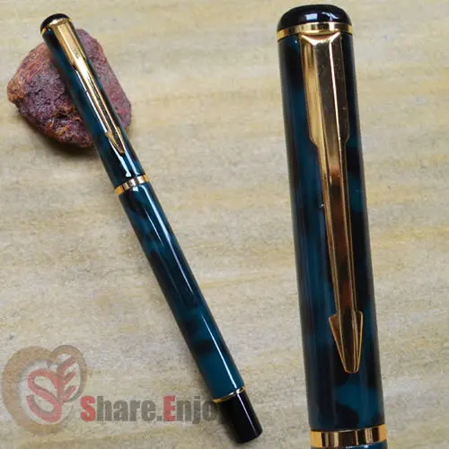 

BAOER 801 DARK GREEN FINE NIB FOUNTAIN PEN WITH BLACK SPOTS THIN 9MM IN DIA.