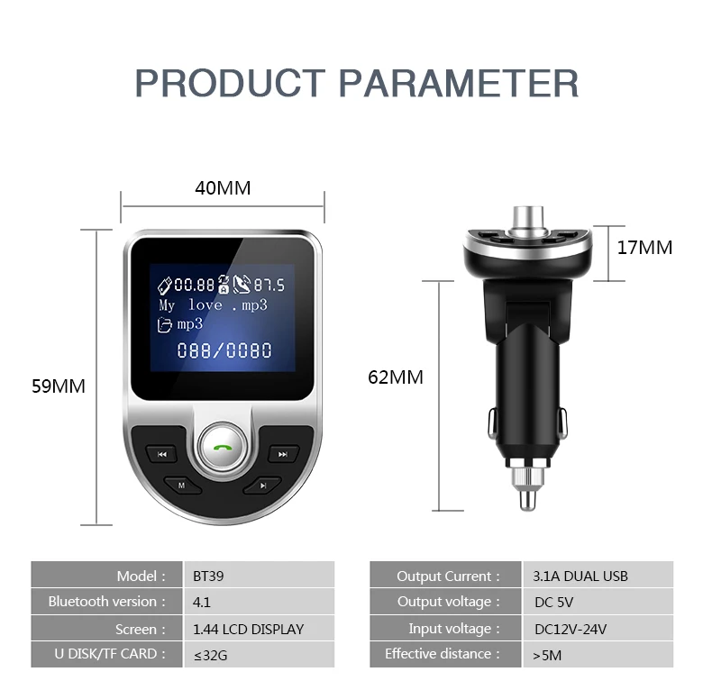 LCAV BT39 Bluetooth MP3 плеер FM передатчик автомобильное зарядное устройство двойной USB Батарея Напряжение монитор Сотовый Телефон Handfree