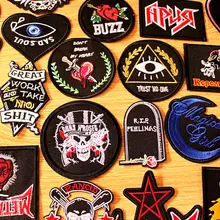 DIY Punk Skull Patch Embroidered Patches For Clothing Iron On Patches On Clothes Rock Hippie Patch Biker Badges Black Applique