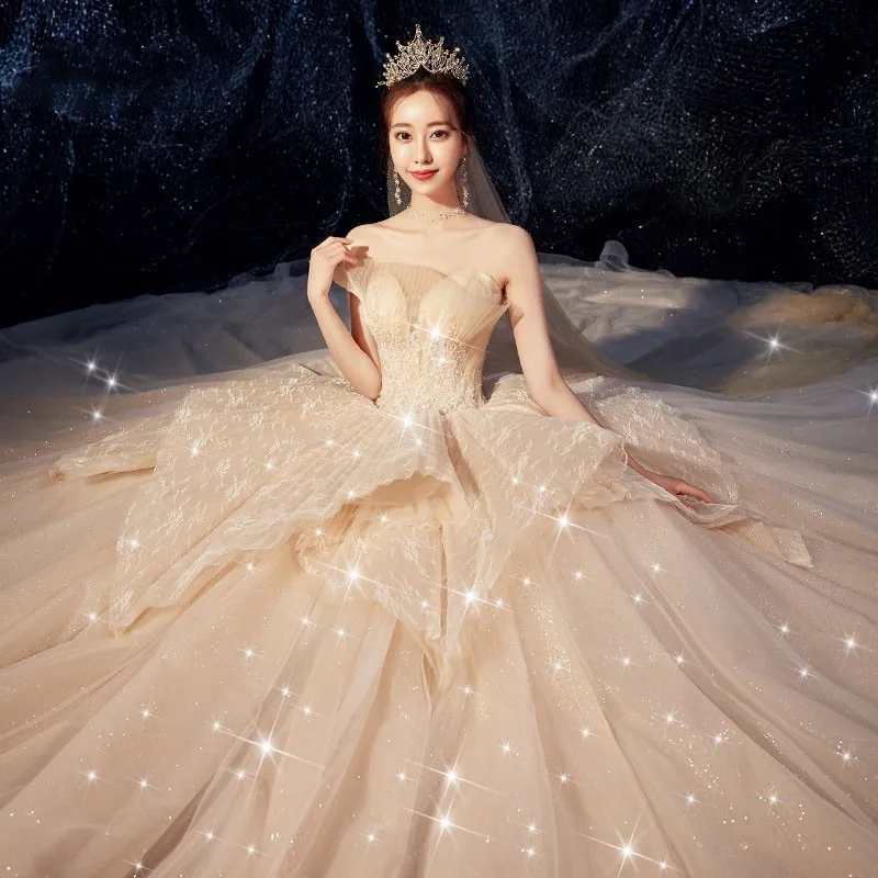 Vivian's Bridal, звездное небо, бальное платье с рюшами, свадебное платье, Роскошные Блестящие Блестки, бисер, кружева, Аппликации, фантастическое свадебное платье