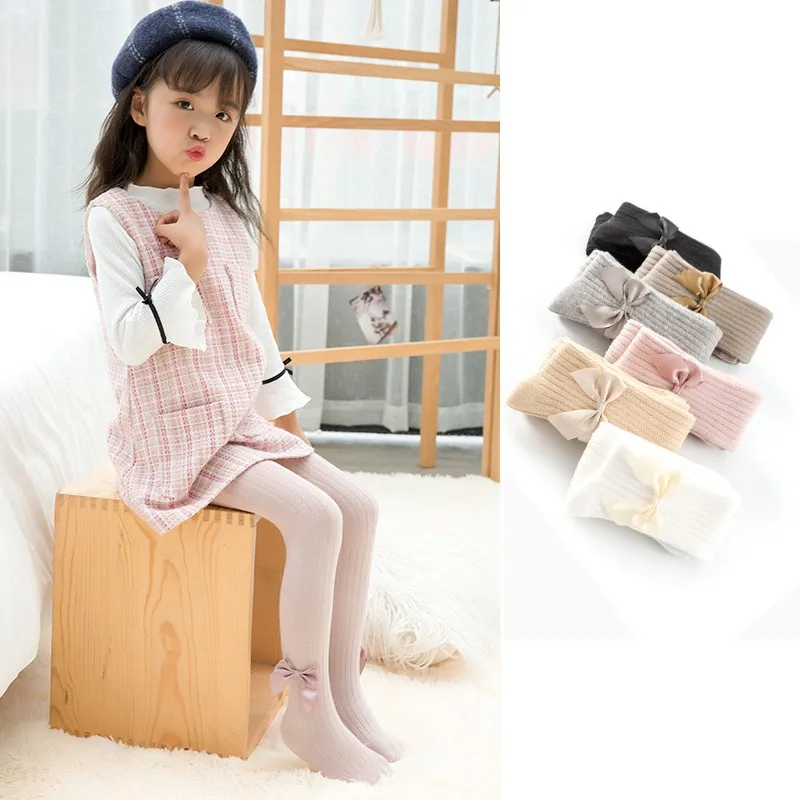 

Solid Leg Warmers Children Cotton Knitted Baby Girl Tights Newborn Bow Toddler Infant Pantyhose Baby Clothing Stockings Pants