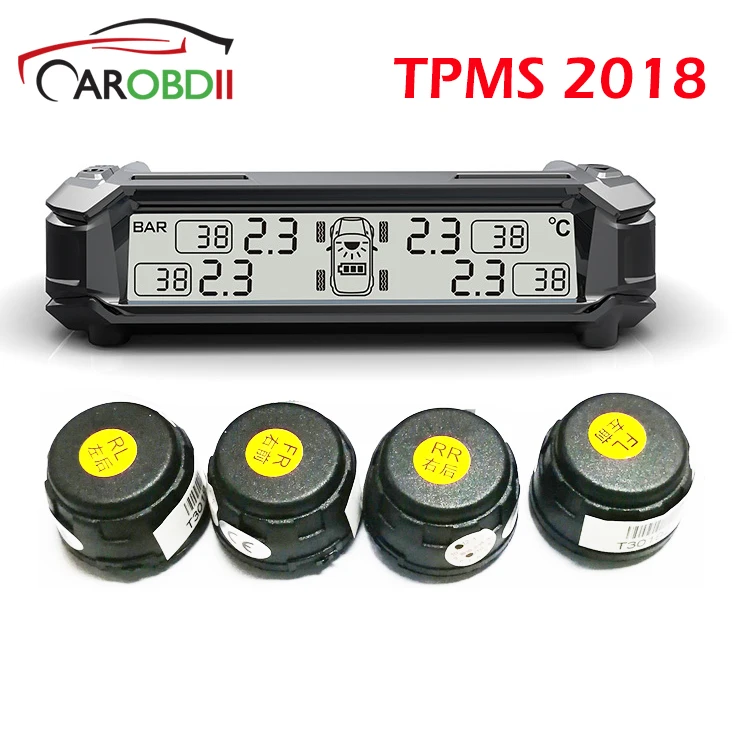 

Solar TPMS Car Tire Pressure Alarm Monitoring System Solar Wireless Tyre Pressure Monitor Auto TMPS External Internal Sensor