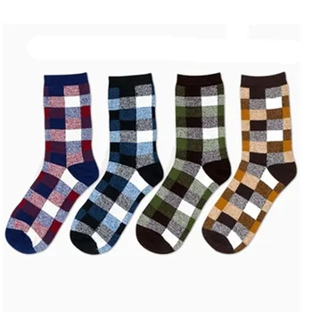 

Men Spring Autumn Casual Blended Cotton Plaid Socks Breathable Deodorant Sock Men's Clothing 4Colors