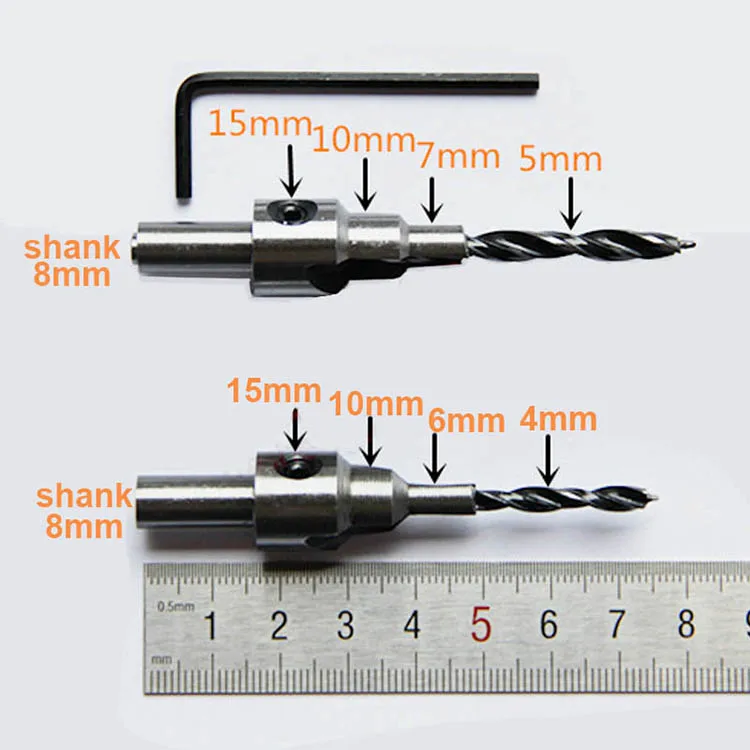 2 шт./лот, деревообрабатывающее сверло из углеродистой стали, сверло из сплава, сверло с винтом, потайное сверло 8 мм, хвостовик, ступенчатое сверло
