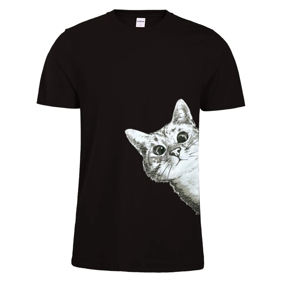 TEEHEART Funny Sneaky Cat Men T Shirt Cute Cat Printed Cotton T shirt ...