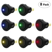 8 шт. DC 12 В 20A автомобильный Лодочный Прицеп для грузовика с автоматической подсветкой 3 Pin Круглый кулисный переключатель кнопка SPST ON OFF Switch 4 цвета светодиодный свет