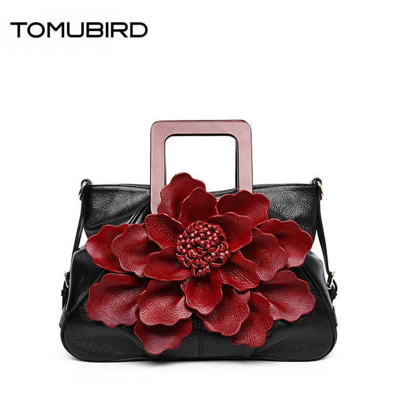 

TOMUBIRD 2019 new superior Cowhide fashion dimensional flower women genuine leather bag designer handbags luxury leather art bag