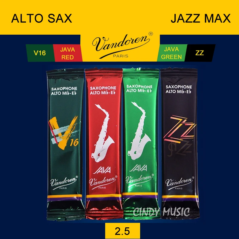 Оригинальная карта Vandoren SRMIXA3 Alto Sax Jazz Reed Mix включает 1 каждый ZZ V16 JAVA Green и Red Strength 2