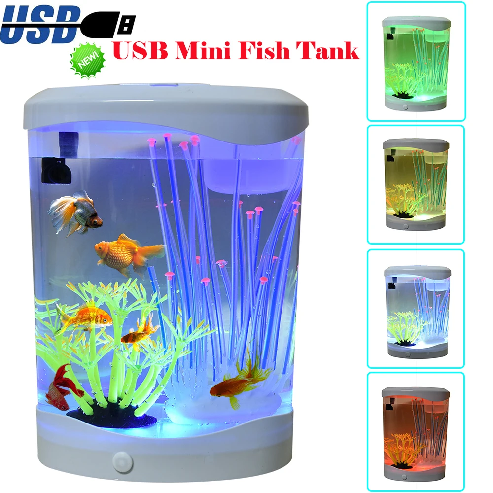 

USB Aquarium Light Desk Mini Fish Tank Mood LED Lighting Color Changing Night Lamp Jellyfish Fish Tank Aquarium Accessories D30