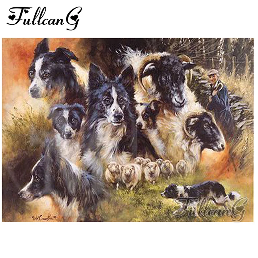 

FULLCANG 5d diy diamond painting "border collie" full square drill mosaic embroidery animals rhinestone cross stitch kits G950