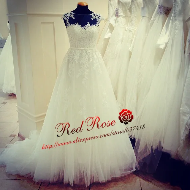 

Real Photo White Tulle Wedding Dress with Lace Appliques Vestido de Noiva Barato Vestido de Casamento