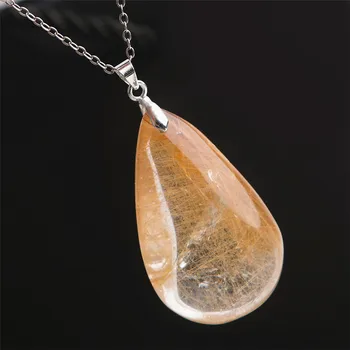

Brazil Natural Rutilated Quartz Pendant Drop Shipping Water Drop Shape Healing Crystal Pendant Woman Men 41*25*13mm