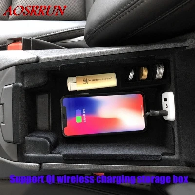 

QI wireless charging box For Cadillac xt5 2016 2017 2018 Central Storage Pallet Armrest Container Box car Accessories
