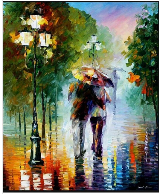 Diy Diamond Painting 40x30cmcross Stitch Resin Square Drill Cartoon Christmas Walking In The Rain Frameless | Дом и сад