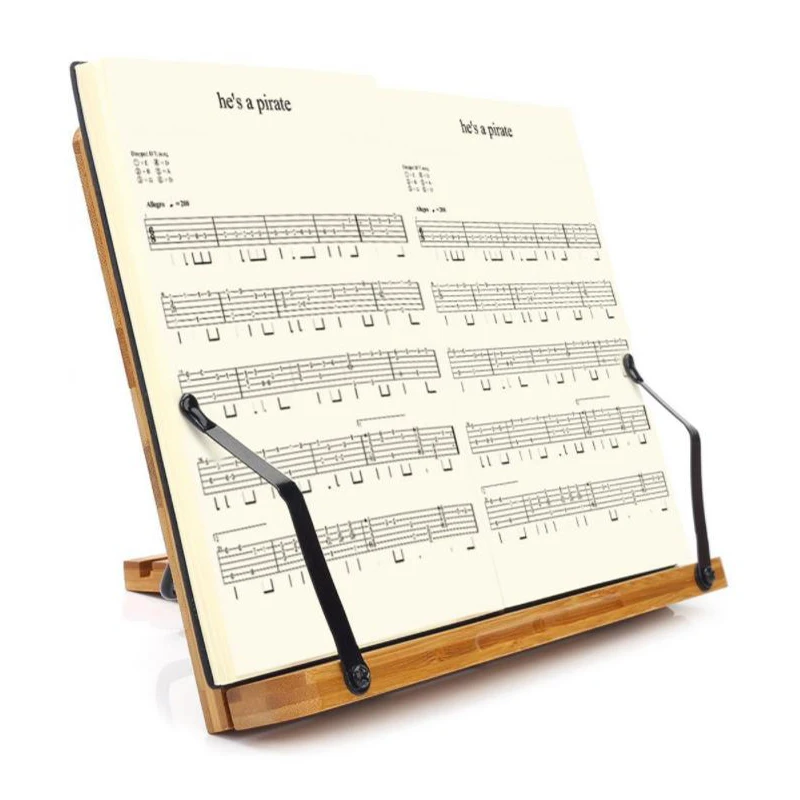 

Adjustable Bamboo Book Holder Tray and Page Paper Clips Desktop Reading Desk Sturdy Bookstand Textbooks Bookstand