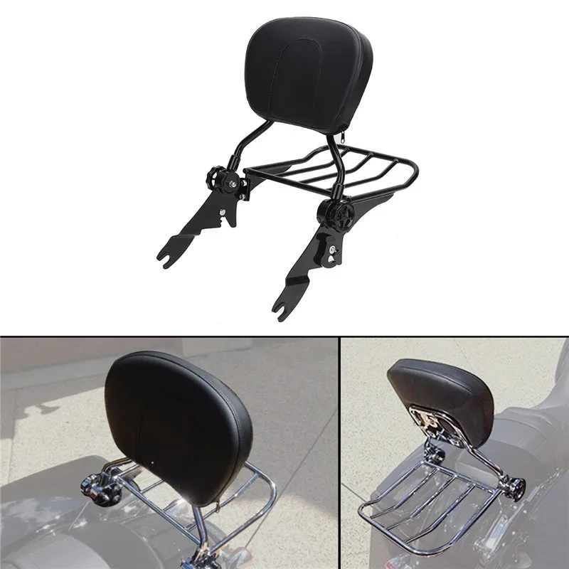 WISENGEAR For Harley Touring Adjustable Backrest Sissy Bar Detachable Luggage Rack Electra Glide Road King Street Glide FLHX FLTR FLHR FLHT 2009 - 2017 (1)