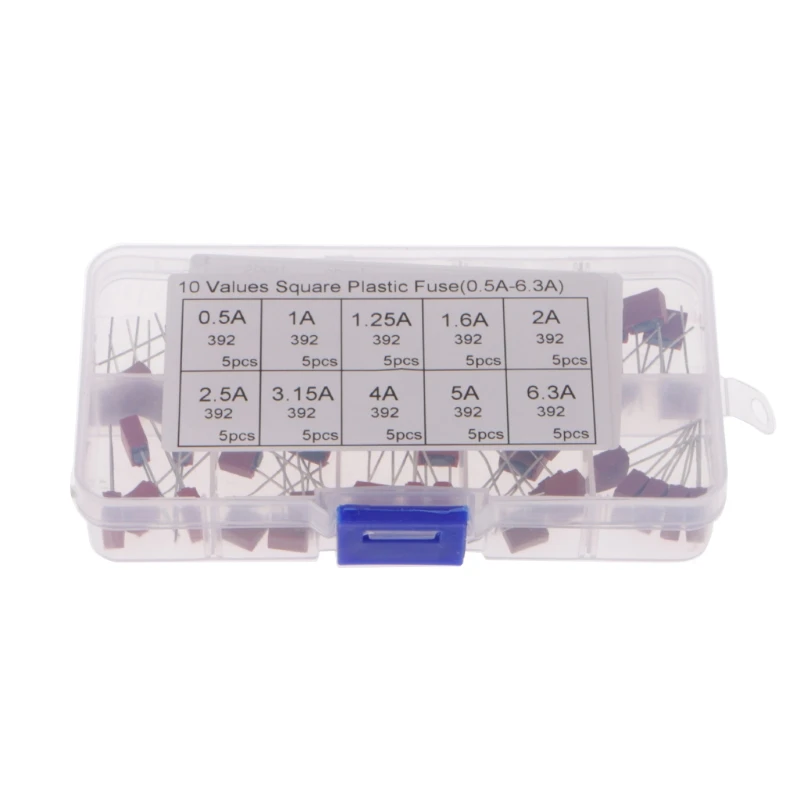 

50 Pcs Square Plastic Fuse Kit 10 Values 0.5-6.3A For Power Board TV LCD #0604