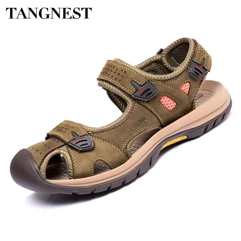 Tangnest/Новинка года; летние мужские сандалии; мужские сандалии из натуральной кожи на застежке-липучке; повседневная обувь в рыбацком стиле; мужские пляжные сандалии; XML218