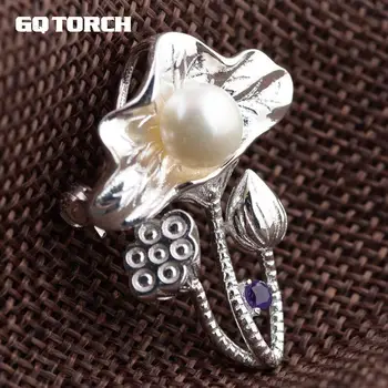 

Real Freshwater Pearl Brooch Genuine 925 Sterling Silver Jewelry For Women Lotus Seedpod Design