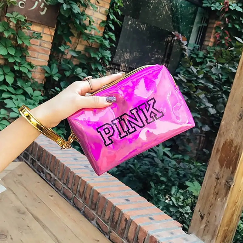 

Women Fashion Pink Makeup Bag laser Cosmetic Bag Zipper Make Up Handbag Organizer Storage Case Pouches Toiletry Wash Beauty Box