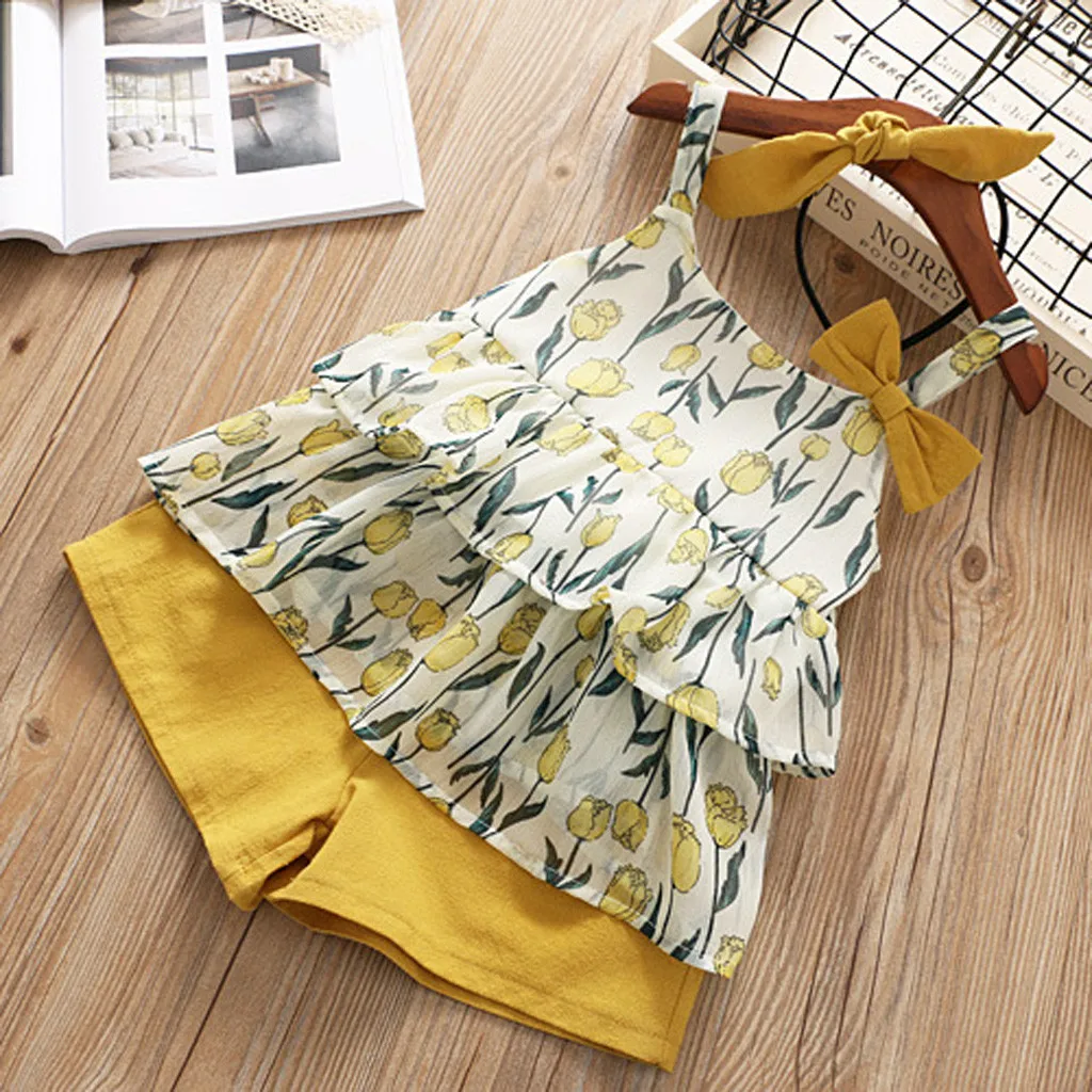 

Infant Baby Girl Kid Sleeveless Flowers Vest Tops T Shirt+Shorts Outfits Set 2019 NEW Drop Shipping