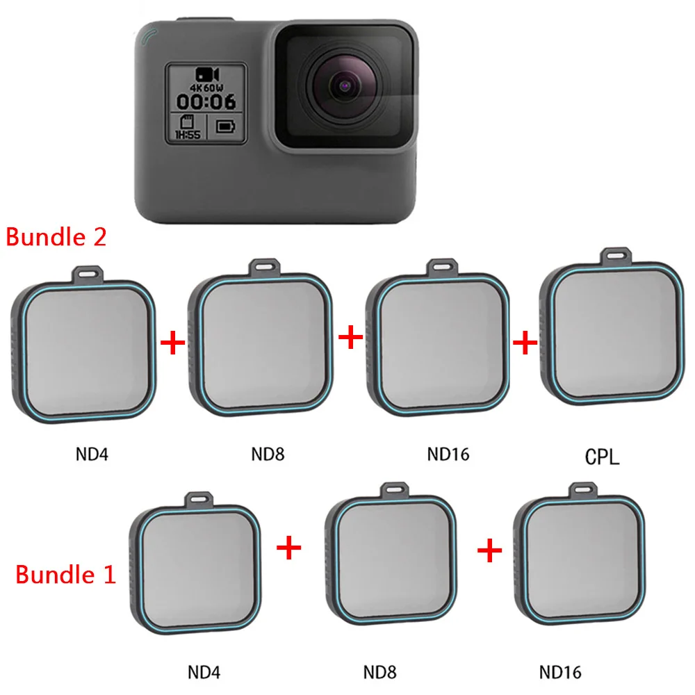 Фильтр для объектива ND экшн Камеры Gopro Hero 5 6 7 комплект из 4 фильтров (ND 8 16) + набор CPL